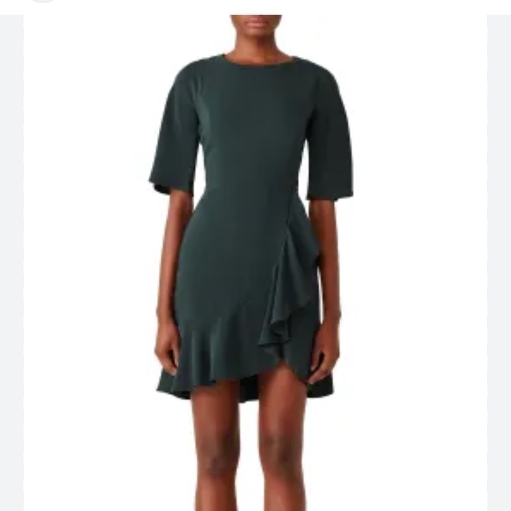 Amanda Uprichard Dress Ruffle Faux Wrap Hunter Green Mini Length Occasion Dress